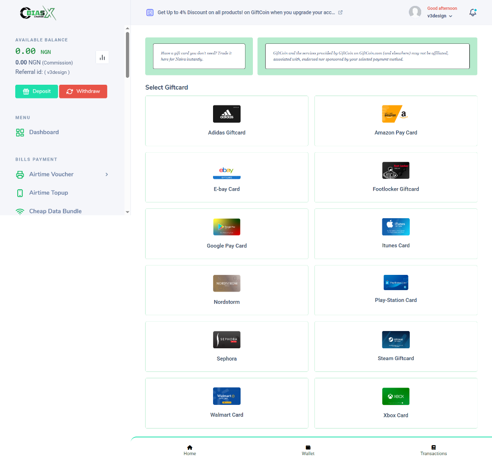 GiftCard, Crypto and VTU PHP Script