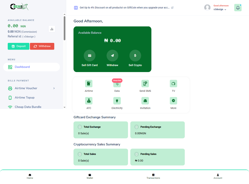 GiftCard, Crypto and VTU PHP Script